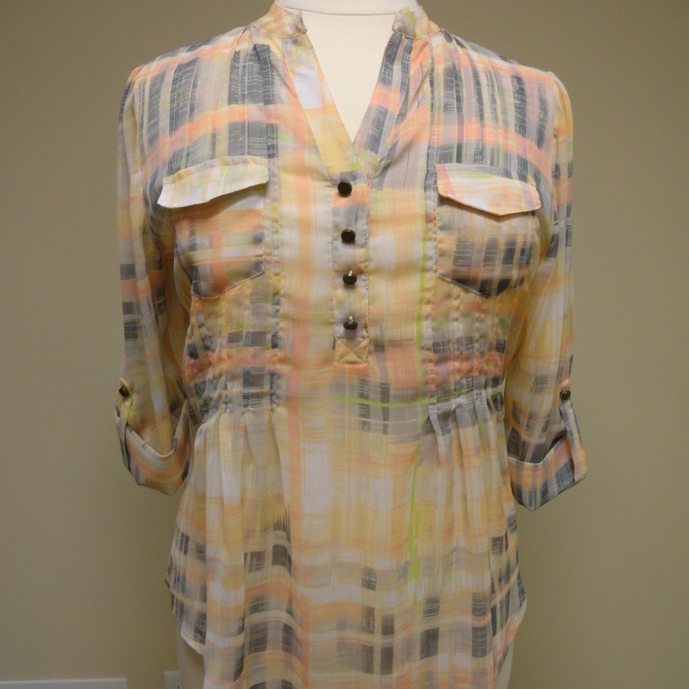 Multi color Tunic-Lime Green, Peach, Gray & Cream